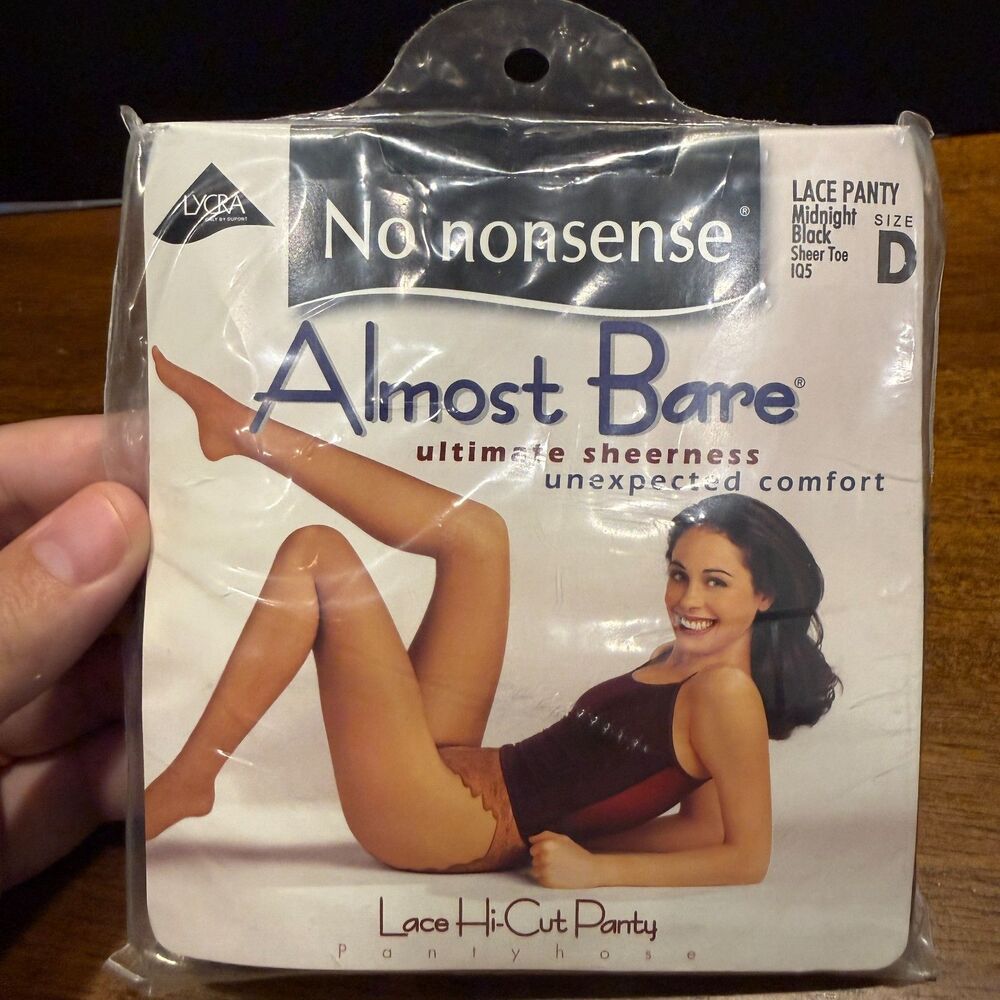 Vintage No Nonsense Almost Bare Pantyhose Lace Panty Midnight Black Size D NIP